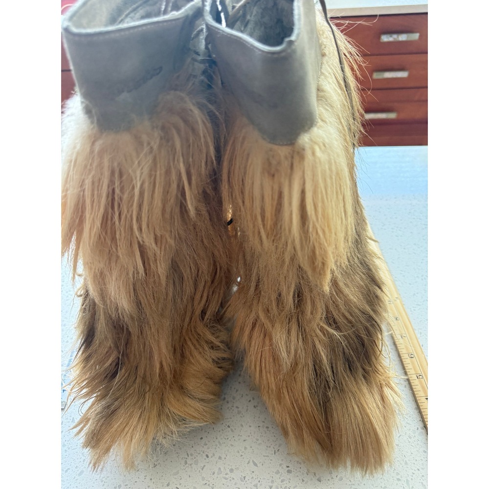 Vintage Lotto Yeti Fur Apres Ski Boots Beige Shaggy Lug Sole Rare